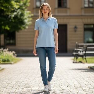 CALIA‎ Golf Polo Shirt Women's XXL Light Blue Ribbed Short Sleeve Preppy New